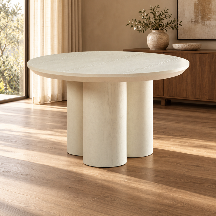 ROYAL EETTAFEL 130 ROND CREME FINEER – sfeerimpressie