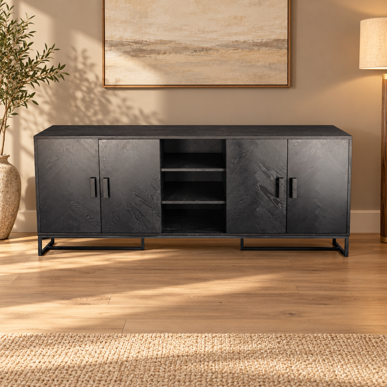 ZWART VISGRAAT DRESSOIR 208X45X83 – sfeerimpressie