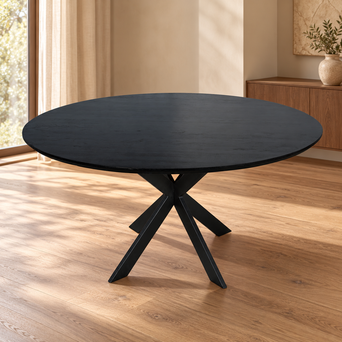 Eiken eettafel Ferris · Rond – sfeerimpressie