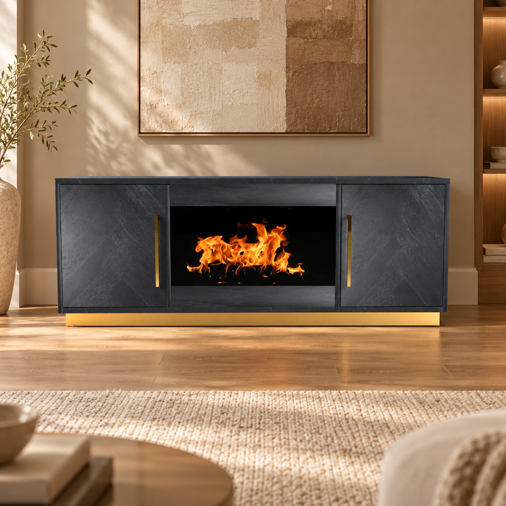 BLOCCI TV MEUBEL ZWART VISGRAAT INC SFEERHAARD 200X40X50 – sfeerimpressie