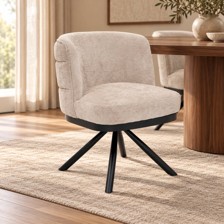 Stoel CORFU zwarte poten elegant stof – sfeerimpressie