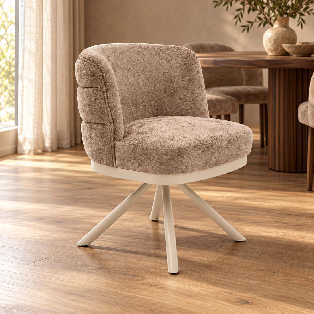 Stoel CORFU ZB-5692 Creme Poten elegant bruin – sfeerimpressie