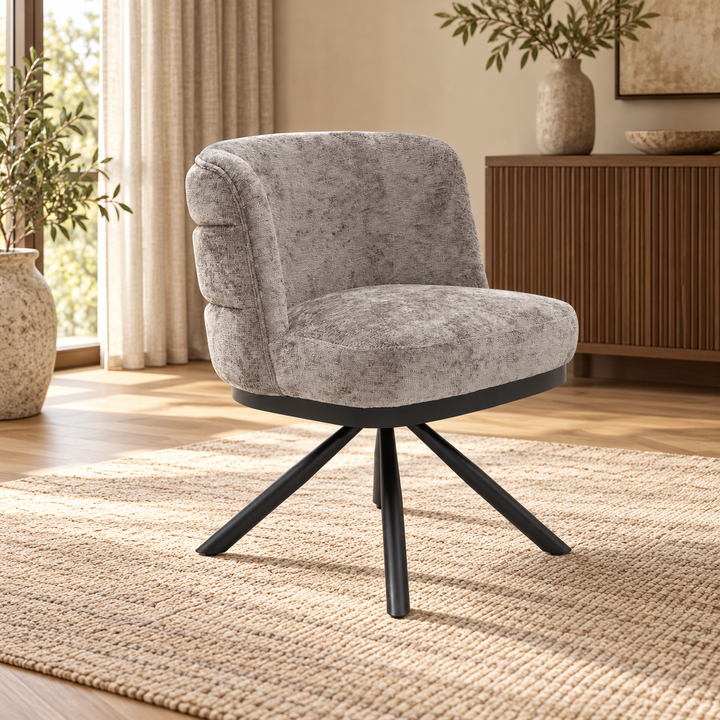 Stoel CORFU Zwarte poten elegant grijze stof – sfeerimpressie