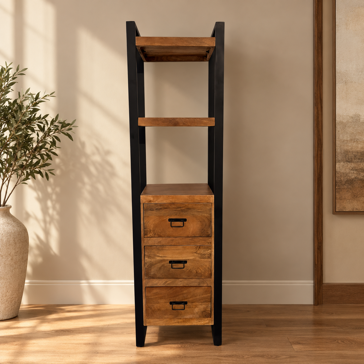 Boekenkast Boaz met 3 lades | 55 cm | FINISH WARM | 30% – sfeerimpressie