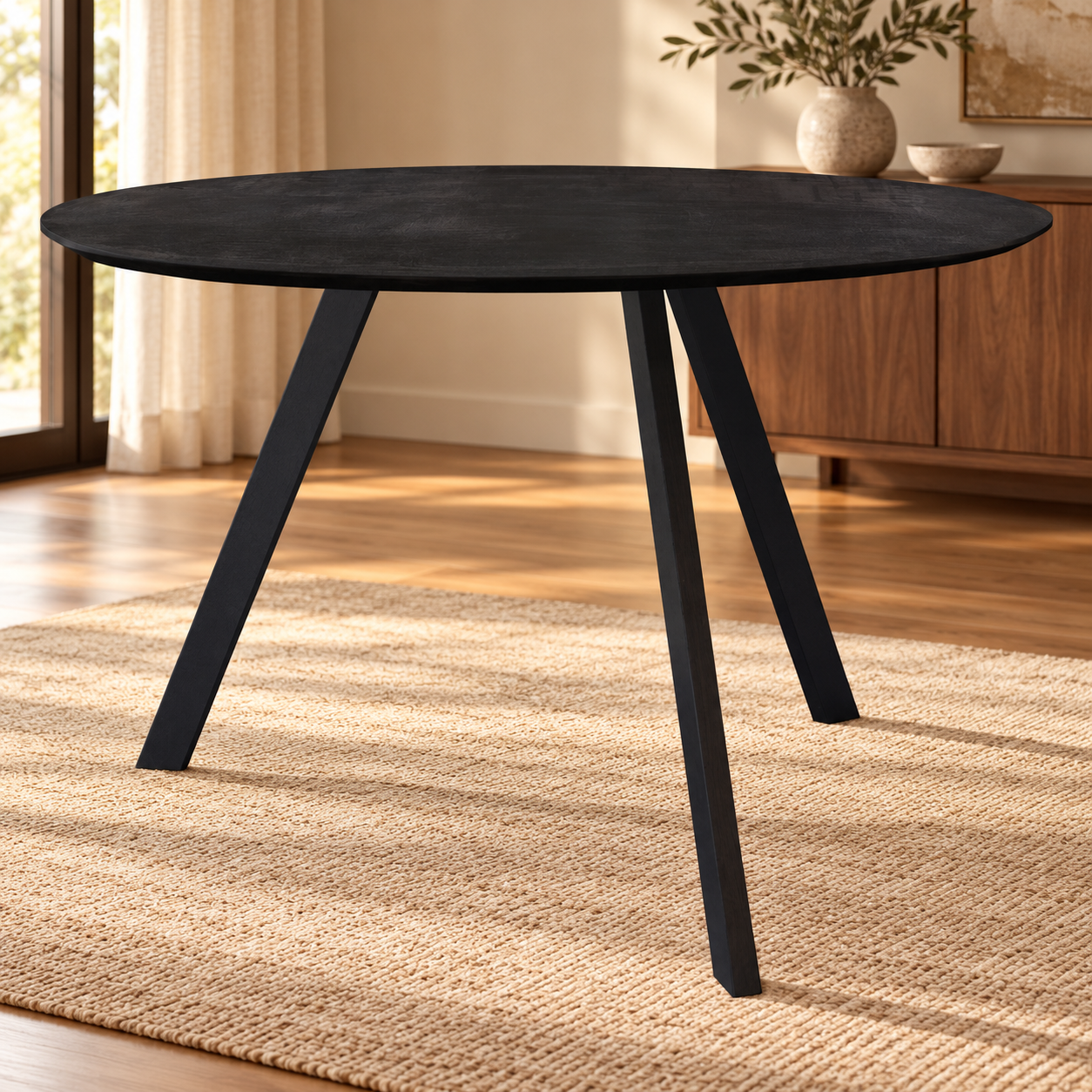 Eettafel Rond Berlin Zwart 150 – sfeerimpressie
