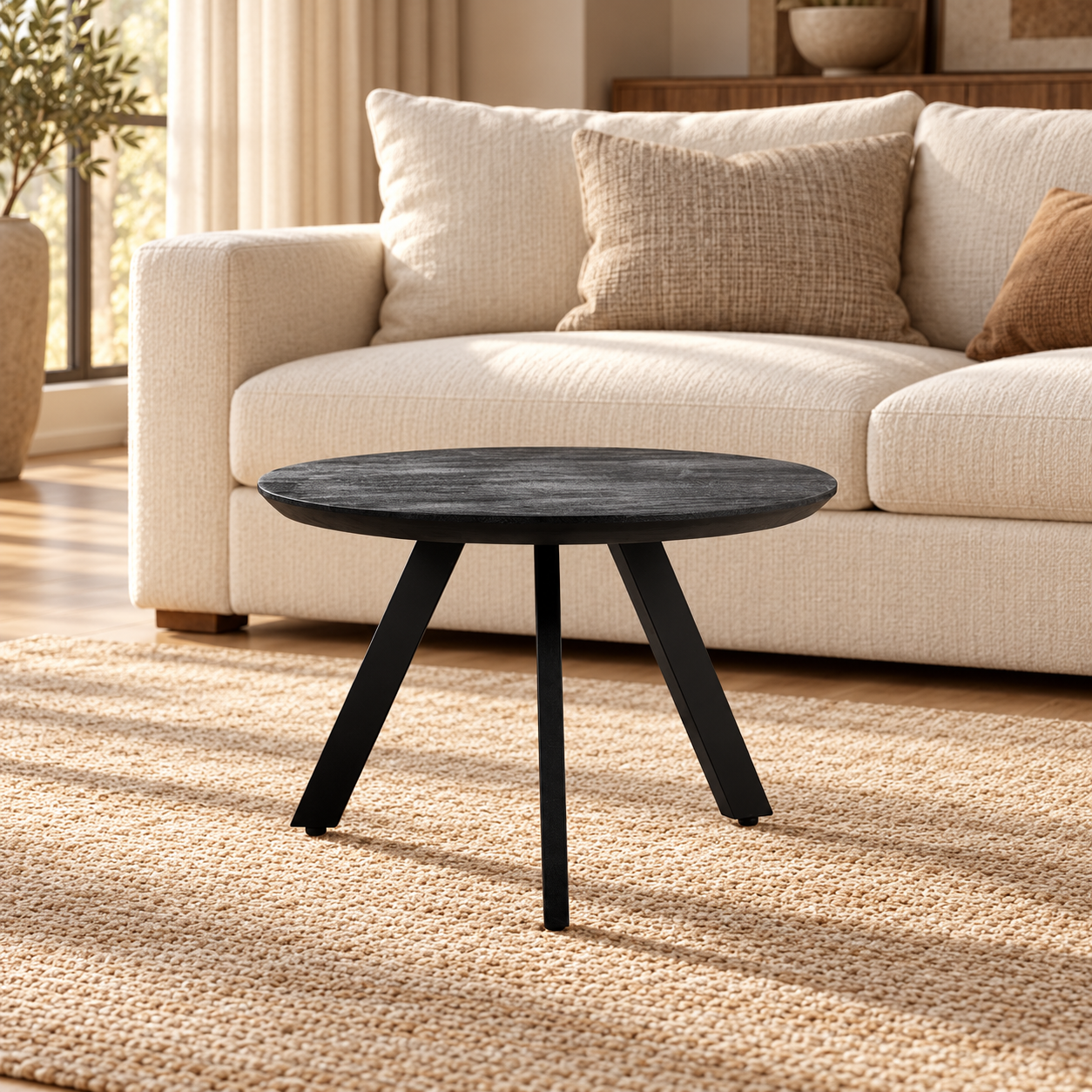 Salontafel Rond Berlin Zwart 80 – sfeerimpressie