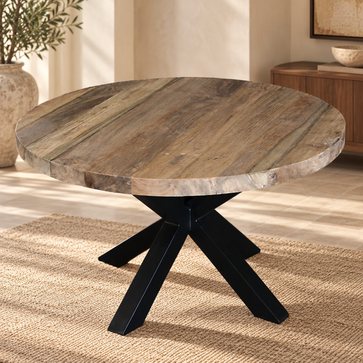 Salontafel Blad Rond Teak 80 4 cm Solid Top – sfeerimpressie