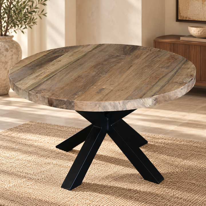 Salontafel Blad Rond Teak 80 4 cm Solid Top – sfeerimpressie