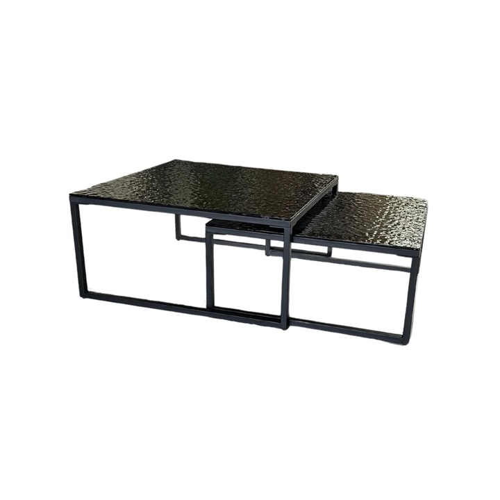 SASY SALONTAFELSET ZWART 90x90/80x80 BLACK FUSED GLASS TOP