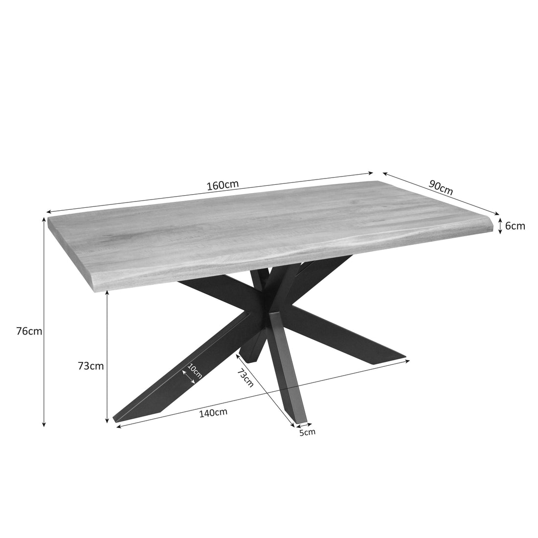 Boomstamtafel Dakota Naturel Mangohout 160 cm
