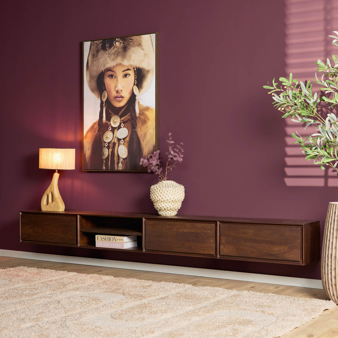 Zwevend tv meubel Ambiance Bruin Mangohout 280 cm