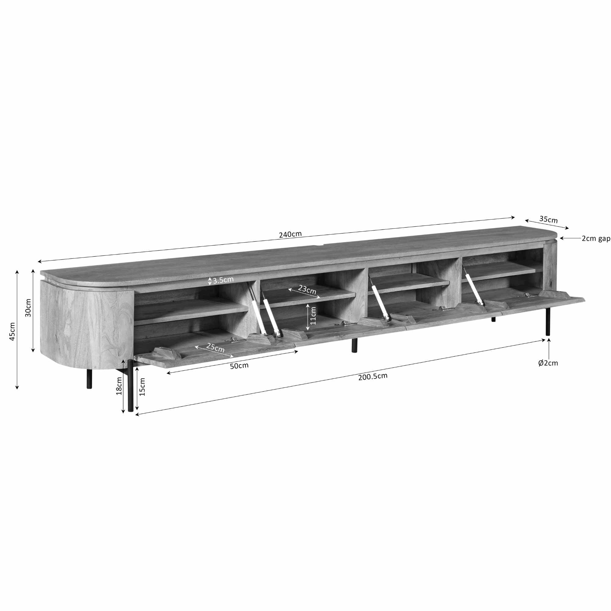 Tv meubel Excellent Taupe Mangohout 240 cm