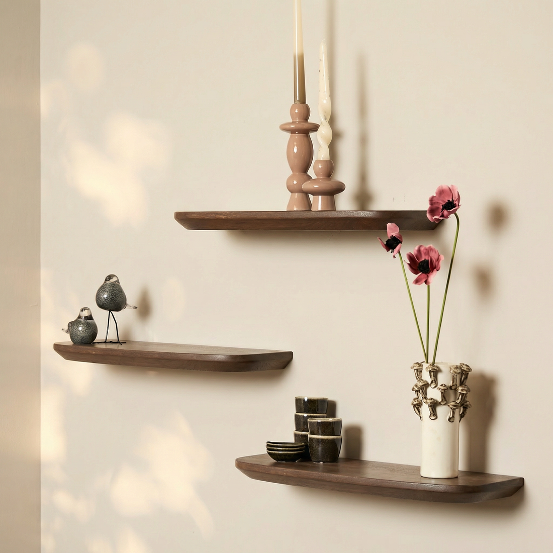 Wandplank Gusta Bruin Mangohout Set van 3