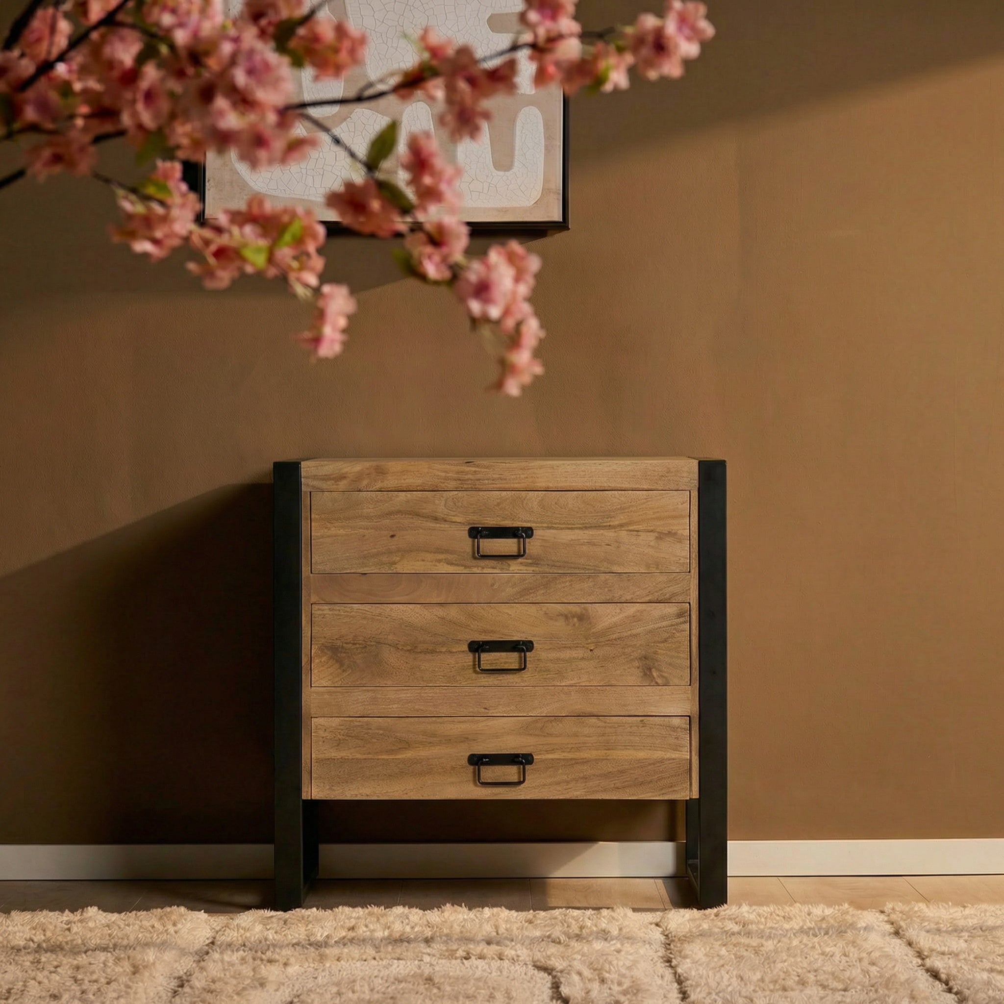 Ladenkast Britt Drie Lades Naturel Mangohout  80 cm