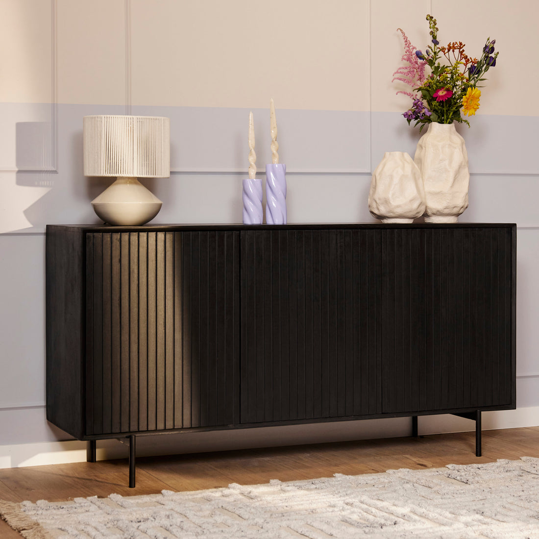 Dressoir Madison Zwart Mangohout 165 cm