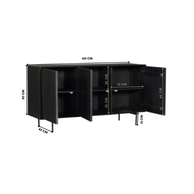 Dressoir Madison Zwart Mangohout 165 cm