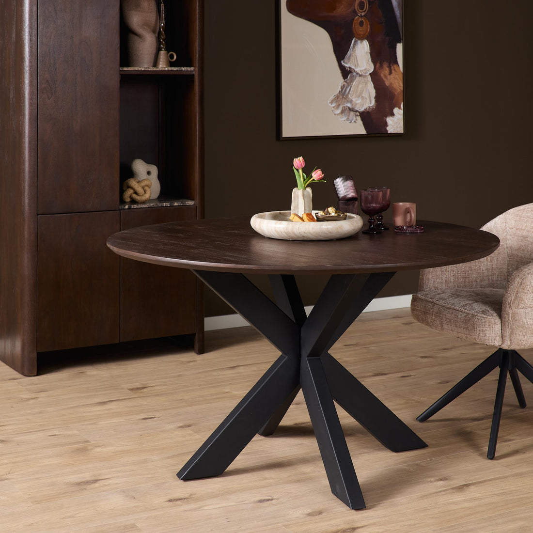 Ronde eettafel Madison Bruin Poot Zwart Mangohout 110 cm