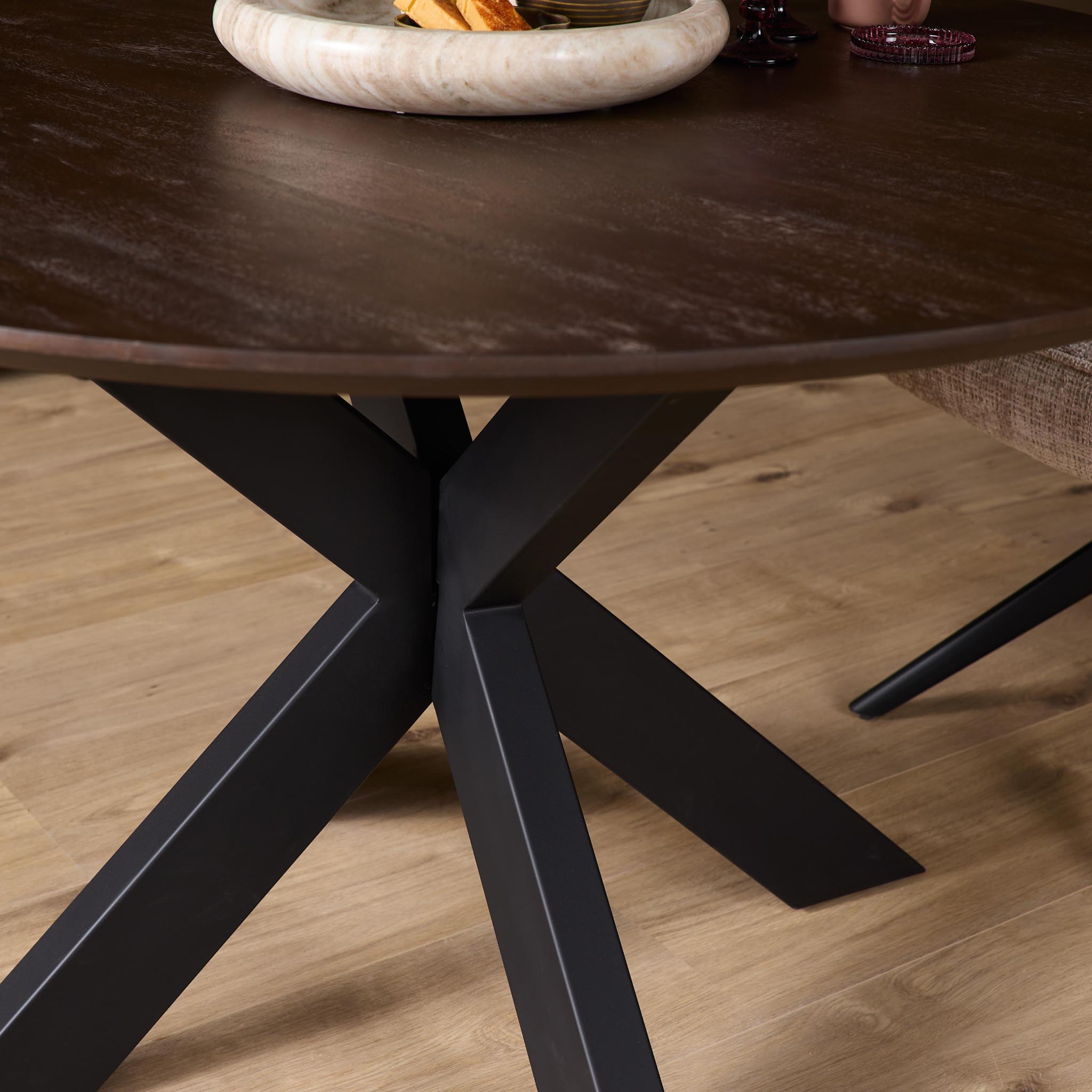 Ronde eettafel Madison Bruin Poot Zwart Mangohout 110 cm