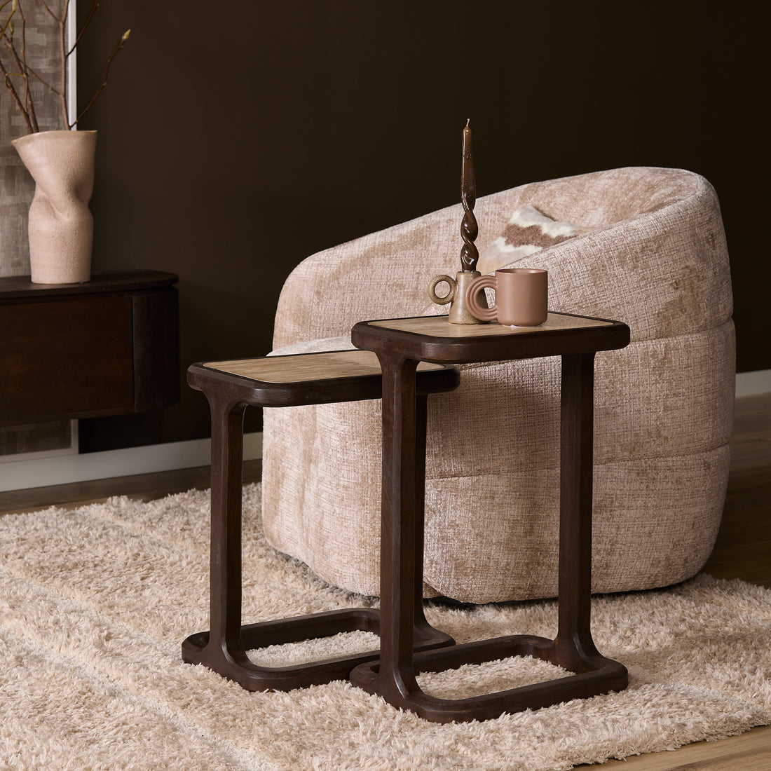 Bijzettafel Arvid Bruin Travertin 49 cm