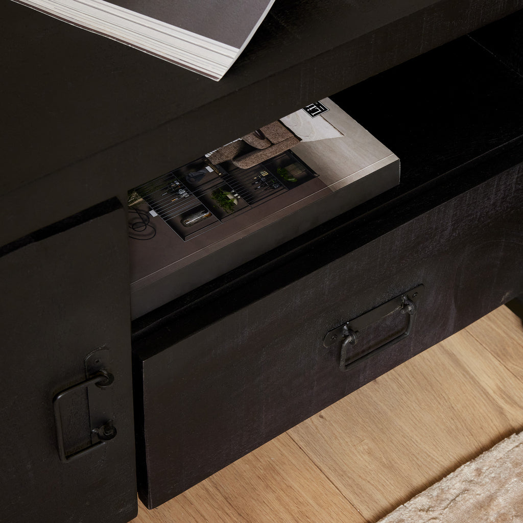 TV-Schrank Boaz Schwarz 110 cm | Eine Tür und ein offenes Fach