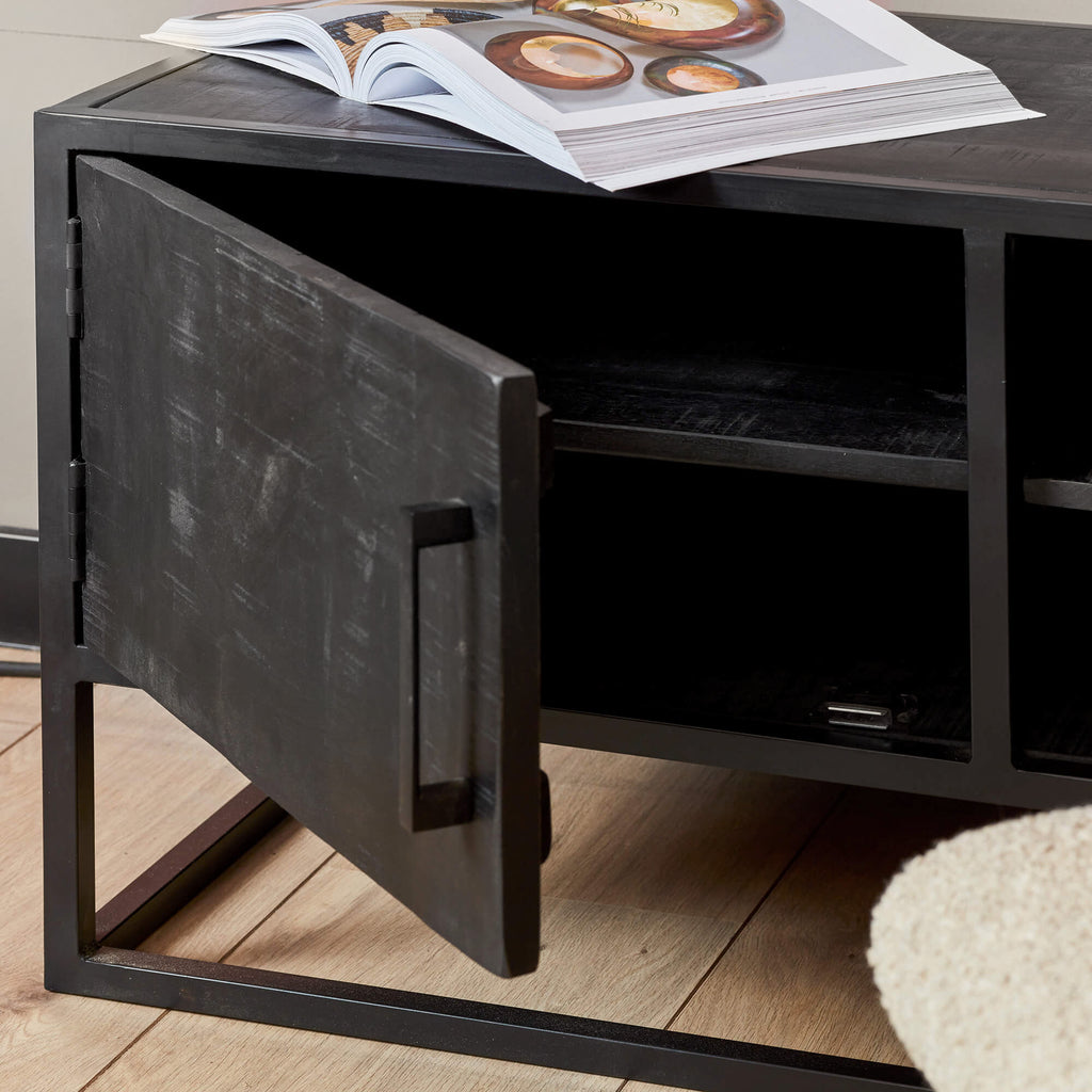 TV-Schrank Denver Schwarz 100 cm | Mangoholz und Stahl