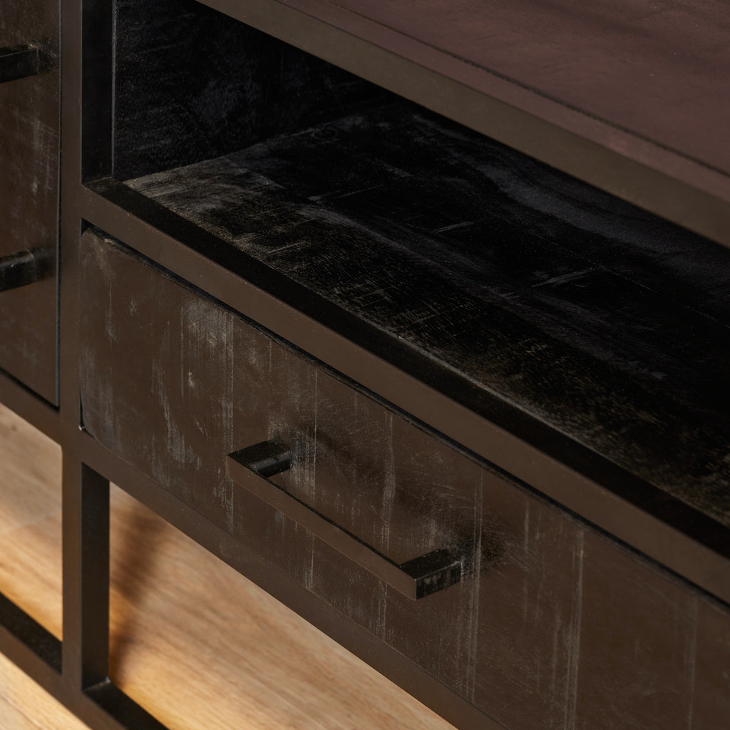 TV-Schrank Denver Schwarz 145 cm | Mangoholz und Stahl