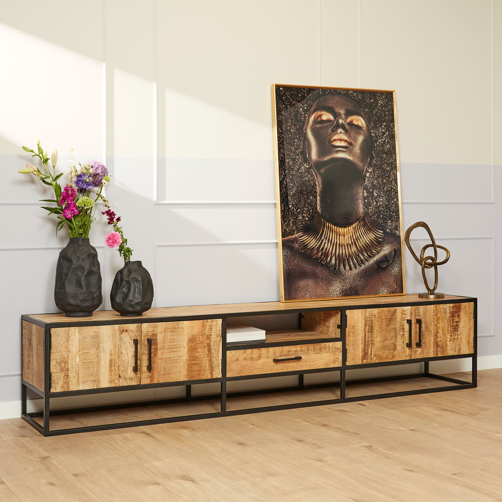 TV-Möbel Denver | Mangoholz und Stahl | 240 cm